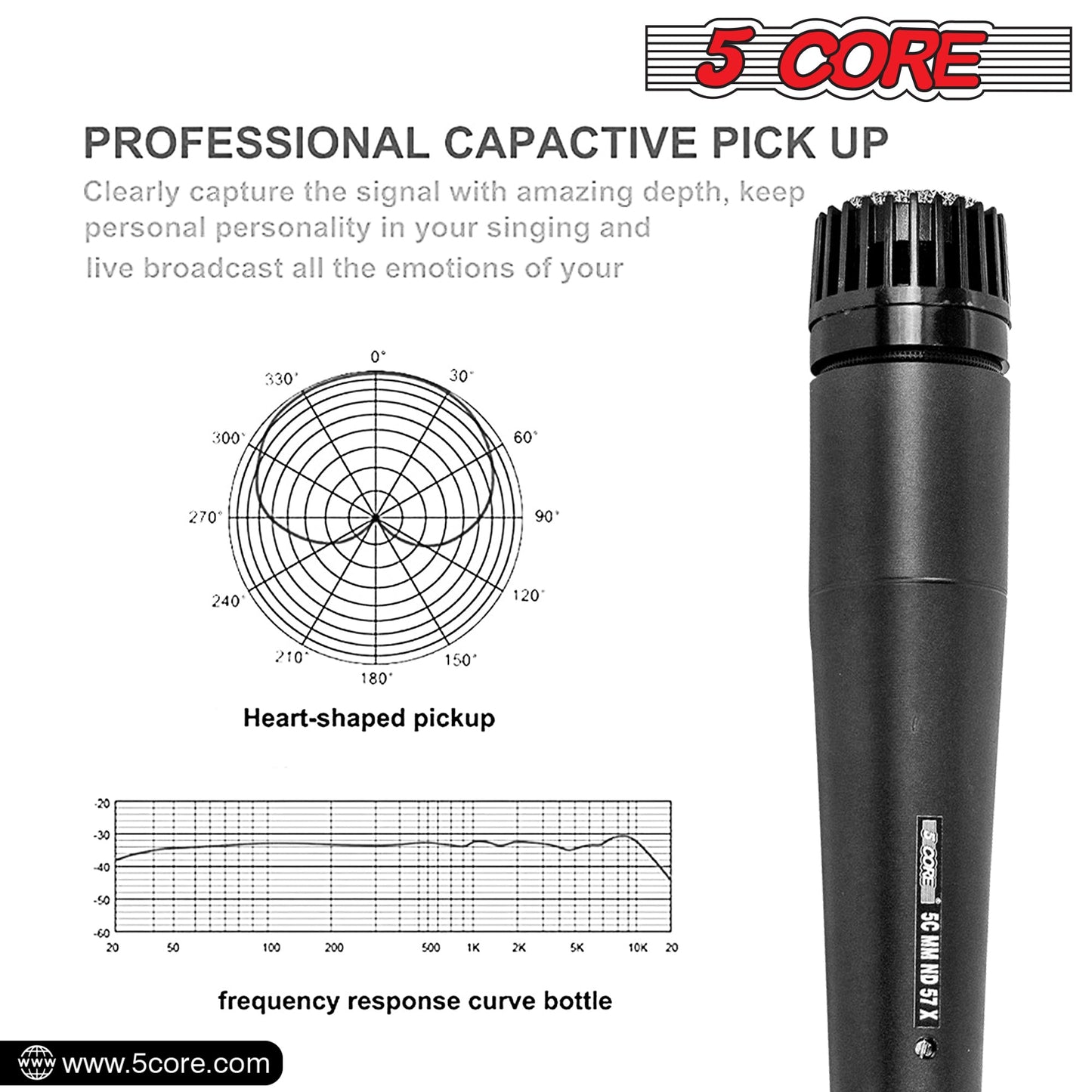 5Core XLR Microphone Dynamic Mic Karaoke Singing Studio Microfono