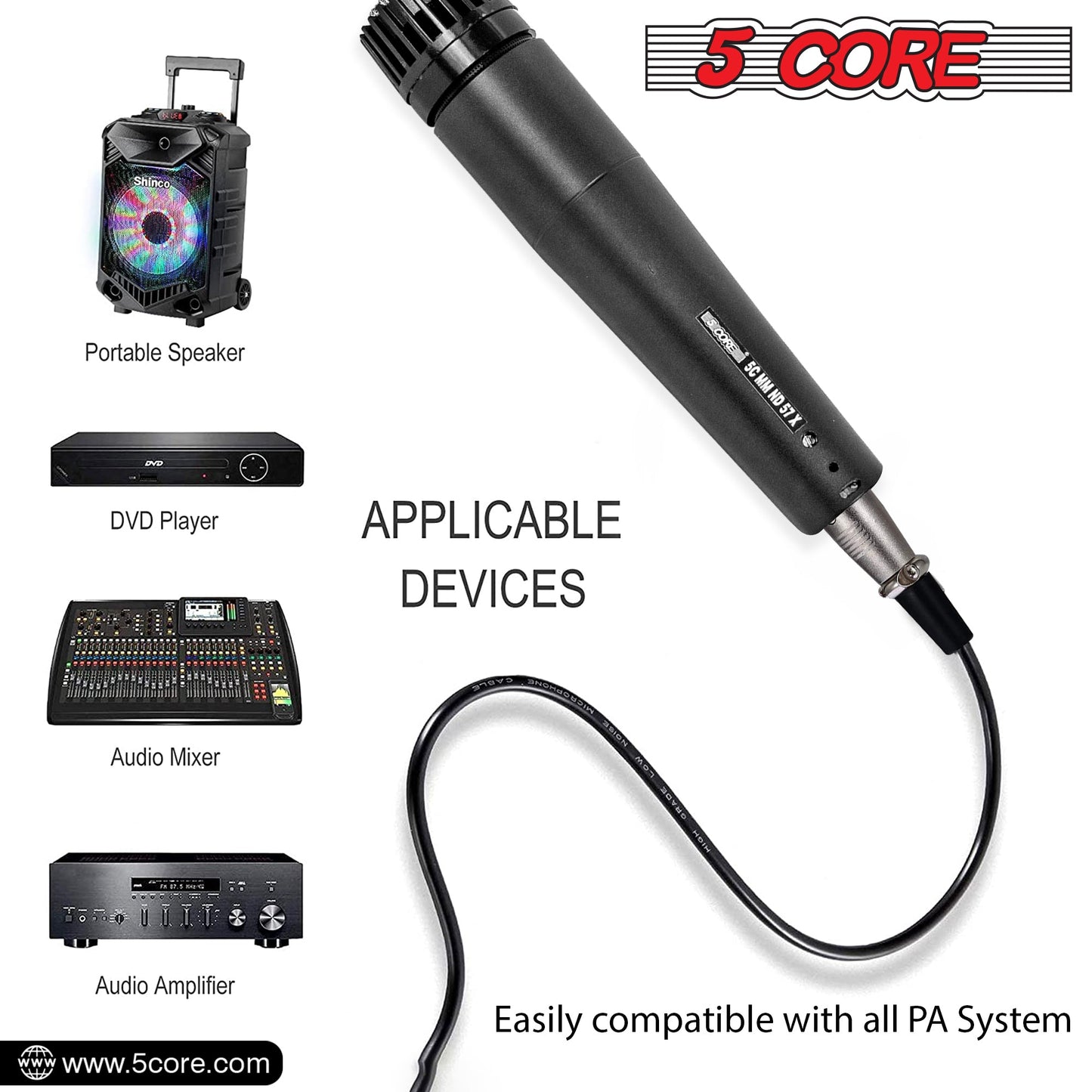 5Core XLR Microphone Dynamic Mic Karaoke Singing Studio Microfono