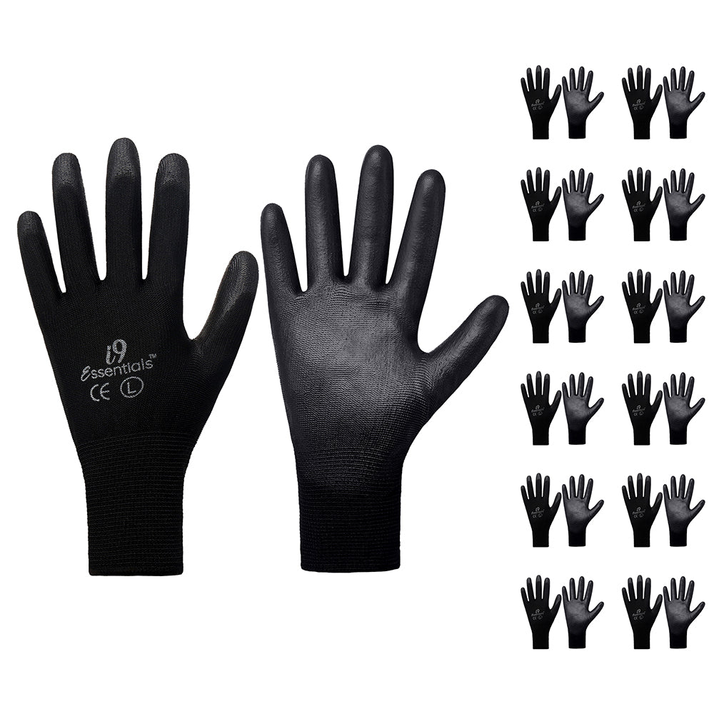 PU-Coated | Safety Work Gloves | Ultra-Light | Black | L | Pack of 12